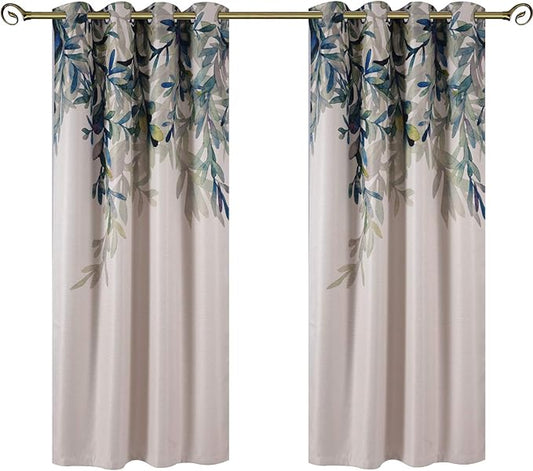 Taisier Home Weeping Leaves Digital Printing Curtains 2 Panels Set 84 Inches Length for Living Room, Dining, Kids Room - Fashion Grommet Stylish Floral Printed Curtains for Bedroom