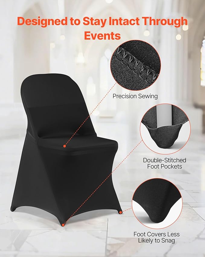 VEVOR Chair Covers, Polyester Spandex Chair Cover, Stretch Slipcovers for Wedding Party Dining Banquet Flat-Front Chair Covers (Black-c, 150PCS)