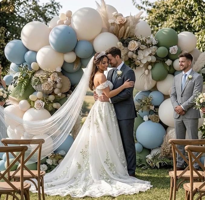 Dusty Blue Green Balloon Garland Arch Kit Double Stuffed Avocado Green Balloons Thick Latex White Sand Pastel Blue Balloons Kit For Jungle Safari Neutral Birthday Baby Shower Party Deocrations