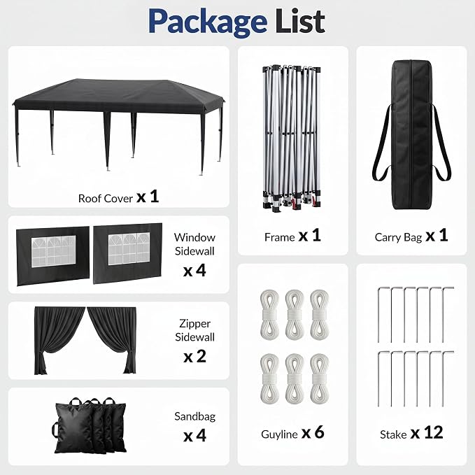 10x20 Pop Up Canopy with Sidewalls, Instant Tent with Carry Bag, Sandbags, Height Adjustable Waterproof Outdoor Canopy, Outdoor Canopy for Events, Camping, Parties (Black)