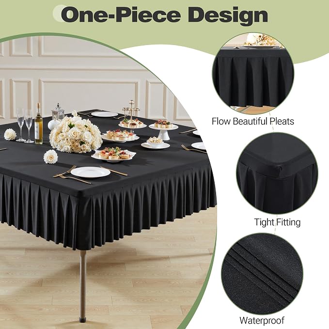 Shillance 54x54 Inch Black Spandex Square Tablecloth 2 Pack,Wrinkle Free Black Fitted Table Cloth for Square Tables,Washable Pleated Table Cover for Wedding Birthday Cocktail Party Buffet Dinner
