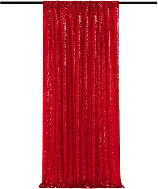 Red Sequin Backdrop Curtains-1 Panel 3FTx8FT Red Backdrop for Wedding, Glitter Party Decorations Background Drapes for Birthday Party Anniversary Graduation Photo Booth Decor