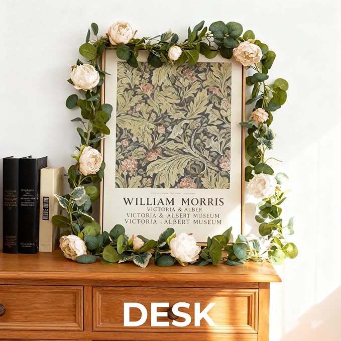 2Pcs Champagne Artificial Flower Garland-13.12Ft Silk Fake Peony Vine with Leaves,Greenery Decorative Hanging Faux Flowers Vines for Birthday Home Living Room Wedding Party Wall Arch Decor