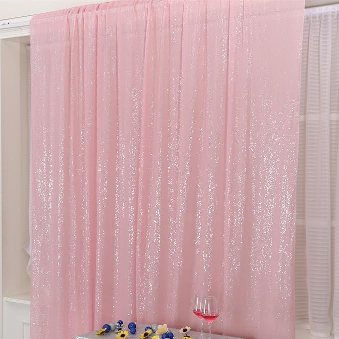 Poise3EHome Pink Sequin Backdrop,8FT x 10FT Sequin Photography Backdrop Curtain for Party Decoration