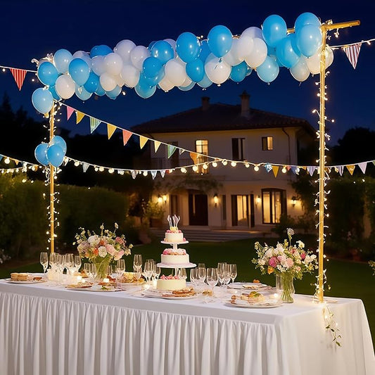 Over The Table Rod Stand with Clamps Adjustable 15''-47'' Tall 31"-90" Length Table Arch Stand and Fairy Lights Hanging for Wedding Birthday Home Party Decoration (Gold)