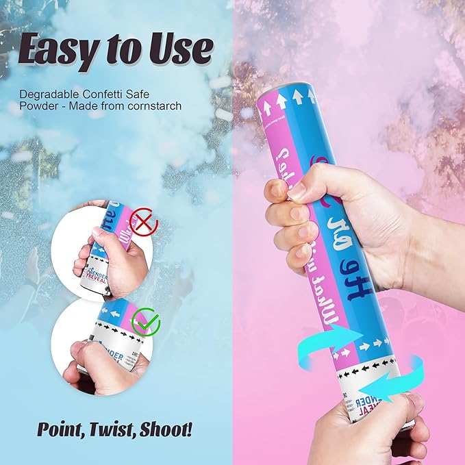 POPUPARTY 2Pack pink Gender Reveal Confetti smoke Powder Cannon, Confetti and Powder Poppers | Ideal for Baby girl Gender Reveal Decoration and party