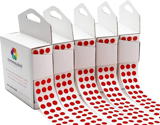 ChromaLabel 0.25 Inch Standard Red Permanent Adhesive Color Code Dot Label Kit, 1000 Stickers per Dispenser Box, Case of 5