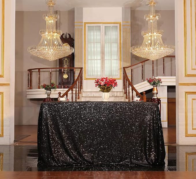 Juya Delight 60" x 102" Black Sequin Tablecloth Rectangle Sequin Table Cover for Wedding Birthday Party Festival Ceremony Cake Dessert Table