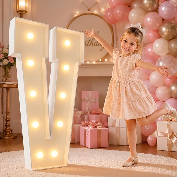 imprsv 4FT Marquee Light Up Letters for Birthday Party Decorations Large Marquee Letters for Wedding Event Bridal Shower Engagement Anniversarty Party Decor,Letter V