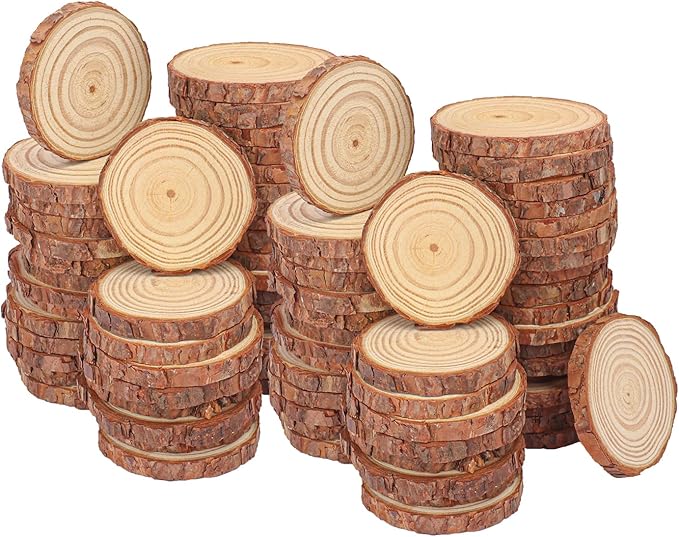 80 PCS 3.15-4 Inch Mini Round Wood Slices, 3.15-4 Inch Small Wooden Slices with Tree Bark, Rounds Wooden Slice for DIY Crafts, Centerpieces, Art & Decor