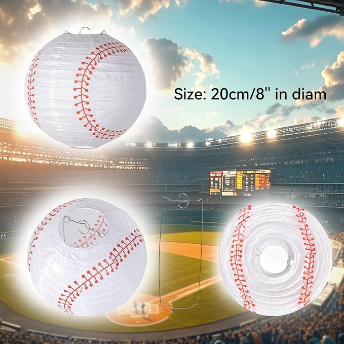 Easy Joy 8'' Baseball Paper Lanterns Sports Team Party Baseball Hanging Lantern Softball Party Decorations 3 Pieces