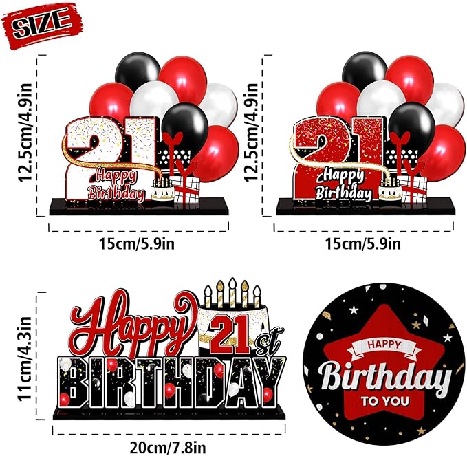 LINGTEER Happy 21st Birthday Red Acrylic Table Topper Centerpieces Set - Cheers to 21 Years Old Birthday 21st Bday Party Gift Decorations.