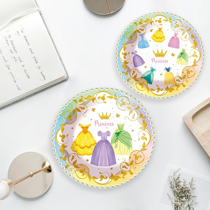 140pcs Princess Birthday Party Decorations Princess Plates Napkins Girls Paper Cups Party Supplies Disposable Tableware Set for Kids Girls Birthday Decor 20 Guests