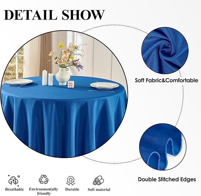 Round Tablecloth 6 Pack 108 Inch Royal Blue Tablecloths Washable Decorative Linen Polyester Table Clothes Cover for Dining Table Banquets Buffet Parties and Wedding