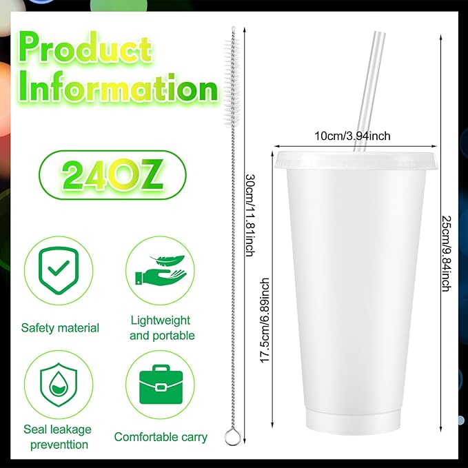 Honeydak 15 Pack 24 oz Glow in The Dark Cups Gift Bulk Light up Neon Plastic Tumbler with Straw and Lid Glow in The Dark Party Supplies Water Bottle Iced Coffee Mug Reusable(Fluorescent Green)