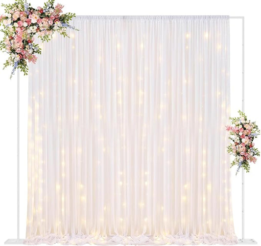Fomcet 10FT x 10FT Backdrop Stand Heavy Duty with Base, White Portable Adjustable Pipe and Drape Backdrop Stand Kit, Square Metal Arch Party Frame for Wedding Birthday Parties Banquet Decorations
