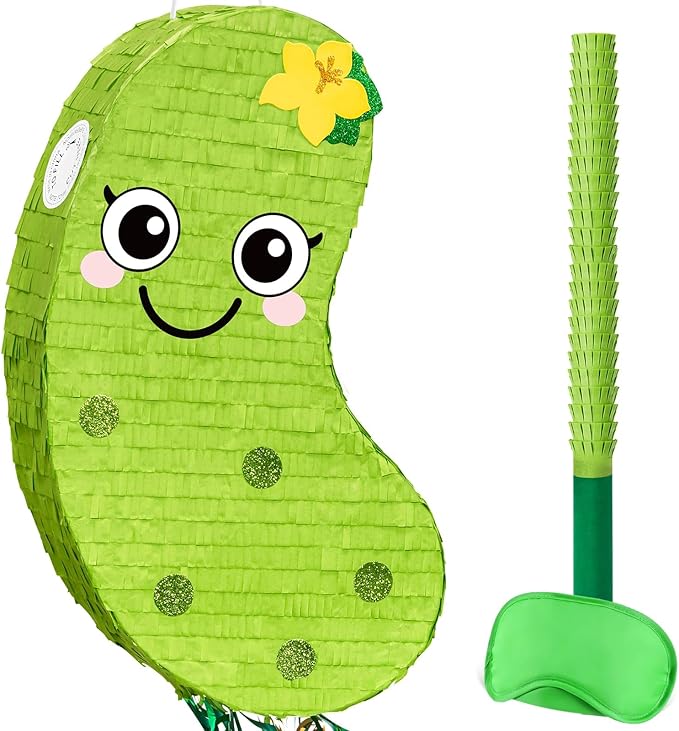 WERNNSAI Pickle Piñata - Pickle Cucumber Party Decorations Pepino Party Piñata Game for Vegetable Themed Celebration Baby Shower Favors Playroom Kitchen Market Decor Supply