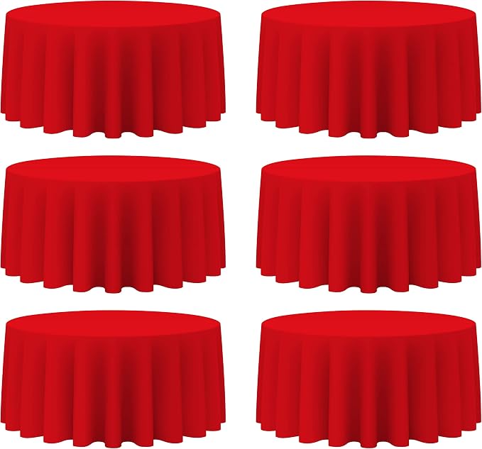 BRILLMAX 6 Pack Red Round Tablecloths 132 Inch for 72” Tables - 150 GSM Polyester Fabric, Floor Length Drop, Water, Stain & Wrinkle Resistant Cloth Cover for Wedding Reception Banquet Dining Party