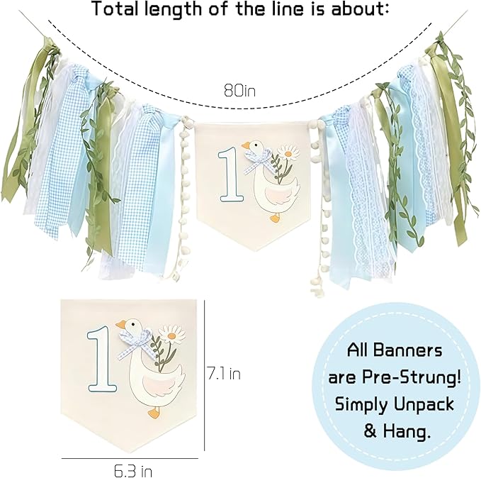 One Funny Goose High Chair Banner for Boys - Blue 1st Birthday Yarn Tassel Banner, Cute Goose Theme Decor for Boys' First Birthday Party