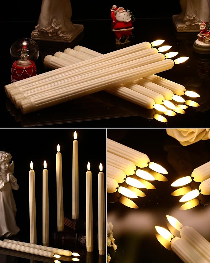 Funtery 48 Pcs Flameless LED Taper Candles Battery Operated Candles Bulk Realistic LED Candlesticks Flickering for Wedding Church Party Home Decor(Ivory,11 Inch,Romantic Style)