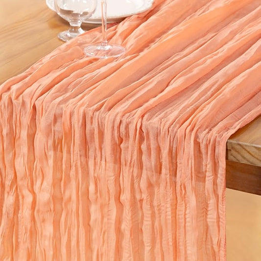 DeZerlor Peach Cheesecloth Table Runner Spring Easter Table Runner Boho Gauze 120 Inches Cheese Cloth Table Decor for Wedding Bridal Baby Shower Parties