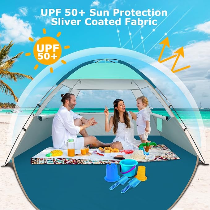 COMMOUDS Beach Tent Sun Shelter for 3/4/6/8 Person, UPF 50+ UV Protection Beach Shade Canopy Tent, Lightweight, Easy Set Up and Carry