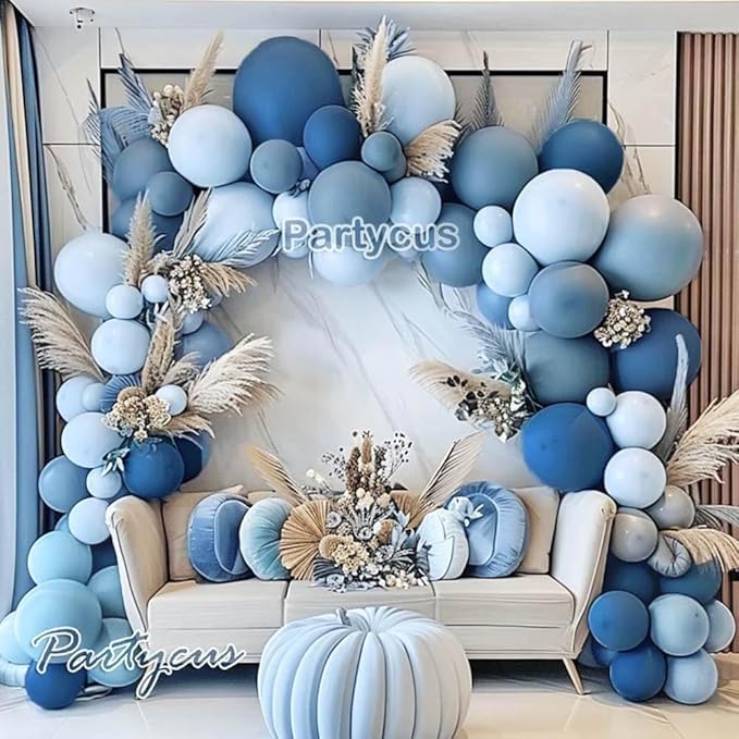 Dusty Blue Balloon Arch Kit, Double Stuffed Dark Light Blue Pastel Latex Balloon Garland for Baby Shower Birthday Bridal Wedding Easter Valentine Party Decoration