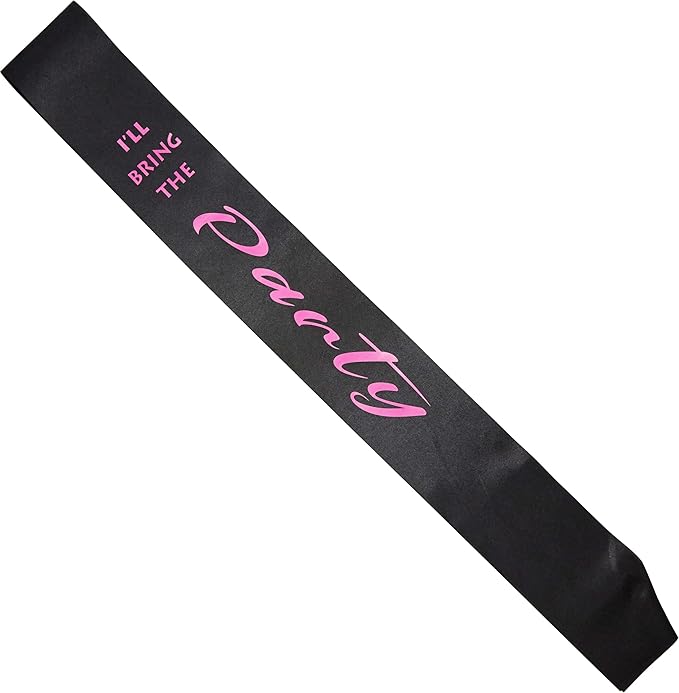 Funky Junque Bridal Sash Bachelorette Party Bridal Shower Gift - I'll Bring The - Party (Black/Hot Pink)