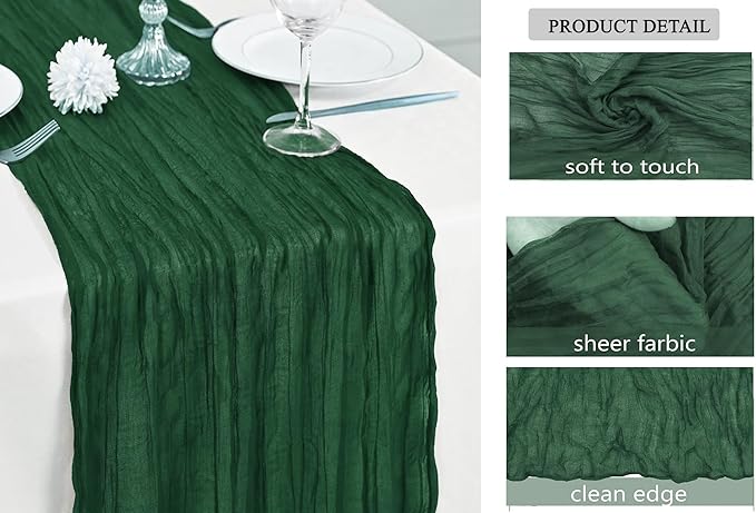 MDS Pack of 6 Cheesecloth Table Runner 35x170 Inch, 14FT Long Gauze Cheese Cloth Table Runner for Wedding Party Birthday Bridal Shower Farmhouse Garden Boho Rustic Table Decoration - Hunter Green