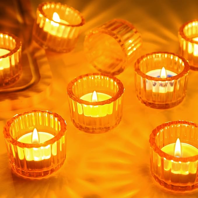 GOLDEAL 36Pcs Gold Glass Tealight Candle Holders Bulk,Thick Glass Tea Light Candle Holder Decor,Candlestick for Wedding Party (36, Gold)