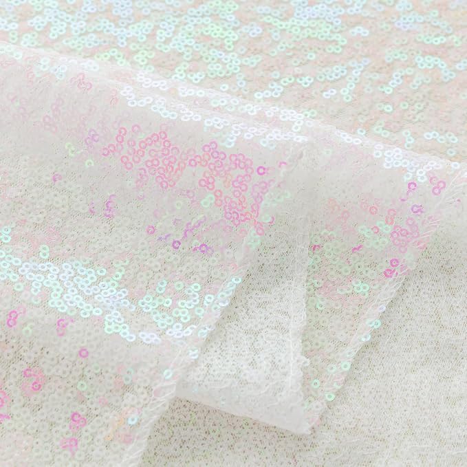 Sugargirl White Iridescent Sequin Backdrop Curtain 4FTx8FT Glitter White Iridescent Background Drapes Sparkle Photography Backdrop for Party Wedding Birthday Wall Decoration(1 Panel)
