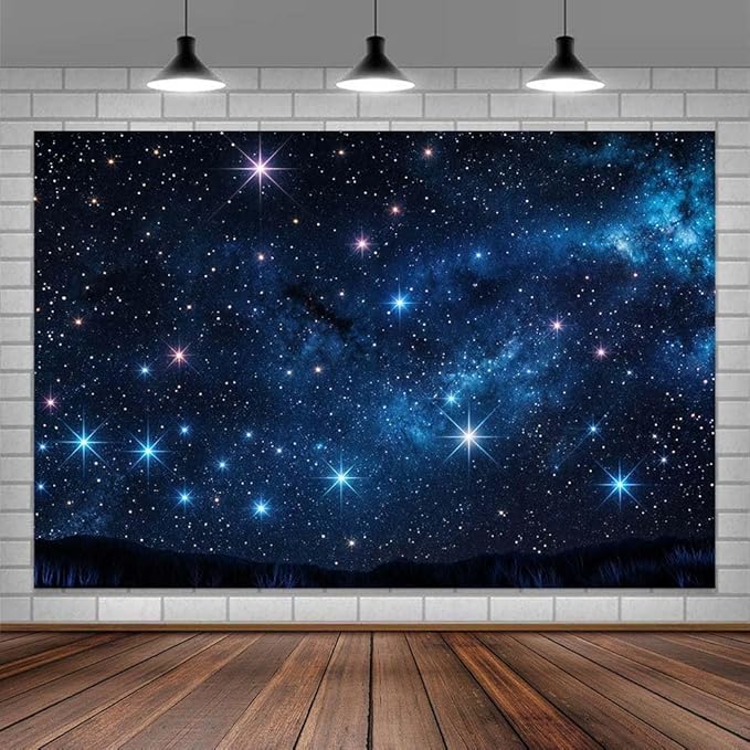 8X6ft Starry Night Sky Backdrop Galaxy Photography Star Background, Outer Space Theme Birthday Party for Boy Kids Backdrops Photo Banner Booth Prop Decorations Wall Decor Tablecloth