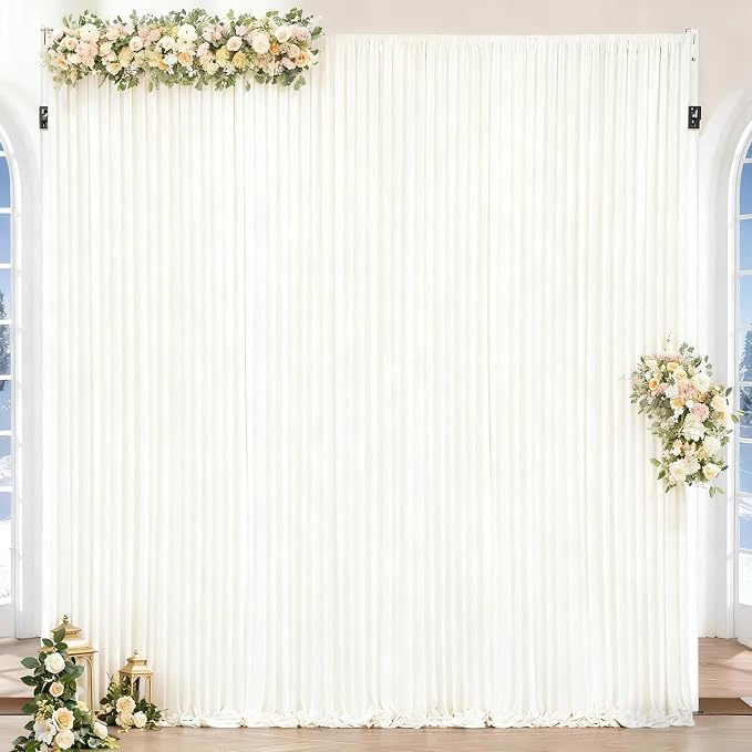 Beige Backdrop Curtains-Wrinkle-Free Polyester Photography Drapes Party Curtain Background for Baby Shower Wedding Decorations- 8 X10FT (Beige)