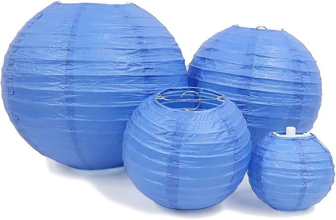 LURICO 16 Pcs Blue/White Paper Lanterns (Size of 4”, 6”, 8”, 10”) - Chinese/Japanese Paper Hanging Decorations Ball Lanterns Lamps for Home Decor, Parties, and Weddings