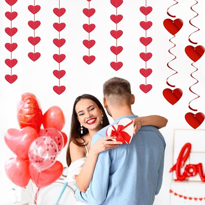 Galentines Party-Decoration Valentines-Day Heart Garland - 25pcs Red Paper Streamers Honeycomb Fans XOXO BEMINE Banner, Anniversary Baby Shower Wedding Love Hanging Supplies Decor Hugfond