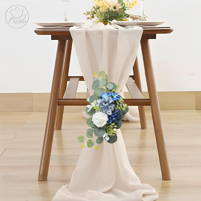 Odouzy Artificial Wedding Arch Flowers for Wedding Sign,Set of 2 for Wedding Welcome Ceremony Sign,Faux Floral Swags,Wedding, Banquet and Reception Backdrop Floral Decoration (Blue)