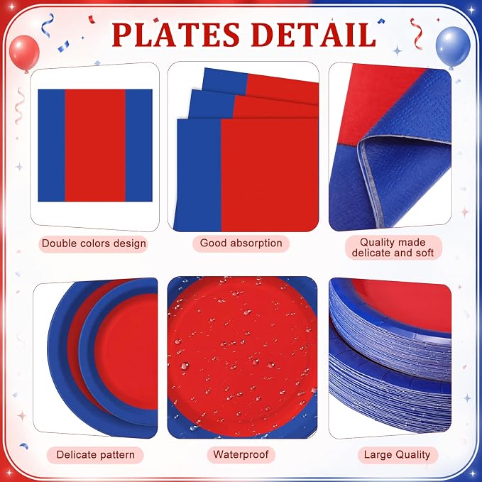 400 Pcs Red and Blue Party Decoration for 50, Blue Red Paper Plates Napkins Cups Tablecloth Cutlery Disposable Tableware Set for Spider Birthday 4th of July Party Supplies