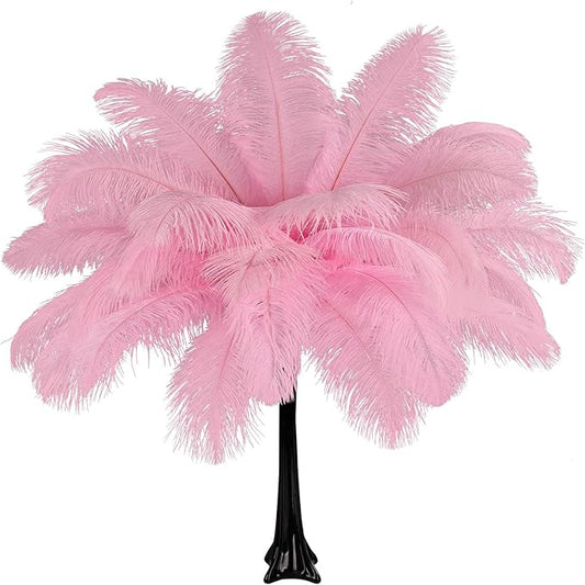 THARAHT 12PCS Ostrich Feathers Natural Bulk 16-18Inch(40-45cm) for Wedding Party Centerpieces Easter Gatsby Flower Arrangement and Home Decorate Ostrich Feathers,Pink