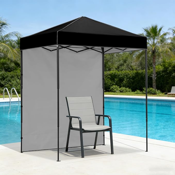 6x4 Pop Up Canopy Tent with One Wall Panel, Instant Portable Beach Canopy, Outdoor Tent with Carry Bag for Camping, Sports, Tailgating, Events, Black