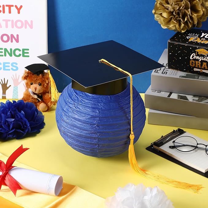 Gilprop 15 Pcs Blue and Gold Graduation Decoration 2026 Paper Lanterns Graduation Party Decorations Hanging Round Paper Lanterns with Black Grad Hat Tassel for Congratulation Grad Decorations