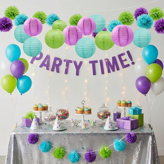 CC wonderland zone 12pcs Fruit Green Purple and Pastel Blue Paper Lanterns,Hanging Paper Lanterns for Baby Shower Birthday Party Decorations