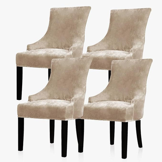 Lellen Stretch Wingback Chair Cover Slipcover - Reusable Wingback Side Chair Slipcover,Dining Chair Covers,Arm Protector Seat Covers for Dining Room Banquet Home Decor(Taupe, 4PC)