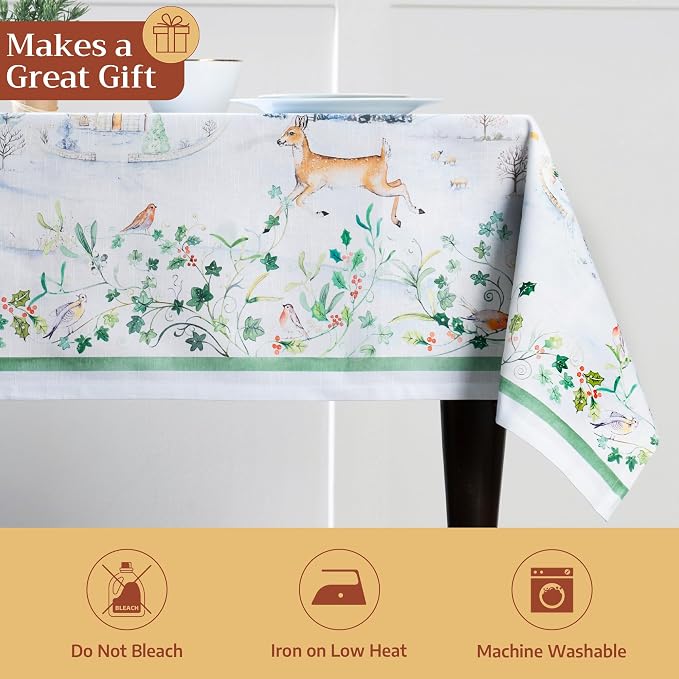 Maison d' Hermine Table Cloth Rectangle Table 100% Cotton 70 x 140 Inches Fall Tablecloth Reusable Everyday Use for Thanksgiving Christmas Decorations Dining Farmhouse Party (Snowy World)