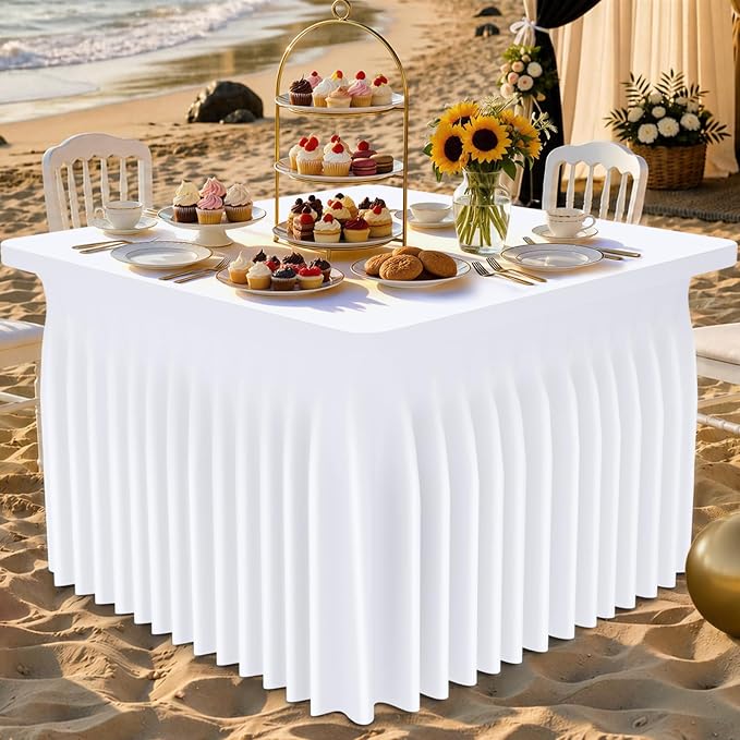 Smiry Spandex Tablecloth, Elastic Fitted Stretch Tablecloth for 3FT Rectangle Tables, Waterproof Washable Table Cover Skirt for Outdoor, Wedding, Banquet & Parties (White, 36Lx36Wx30H Inch)