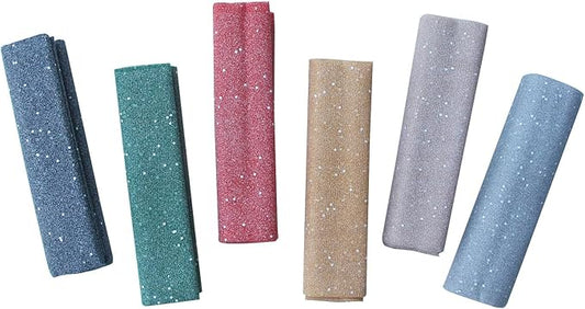 Glitter Tulle Fabric Roll 20 Inch x 4.5 Yards (By the Yard) 6 Assorted Colors - Durable Tulle Mesh Ribbon for DIY Tutu, Wedding Decorations, Baby Shower & Christmas Craft Supplies