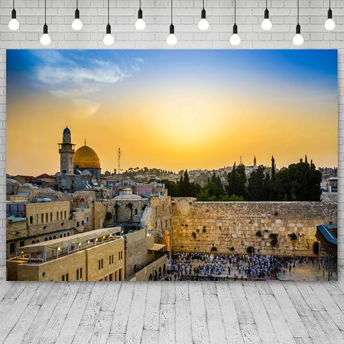 15x10ft Jerusalem Western Wall Backdrop Jewish New Year Photography Background Rosh Hashanah Shana Tova Sukkot Sukkah Yom Kippur Purim Passover Hanukkah Banner Decorations Photo Booth Prop