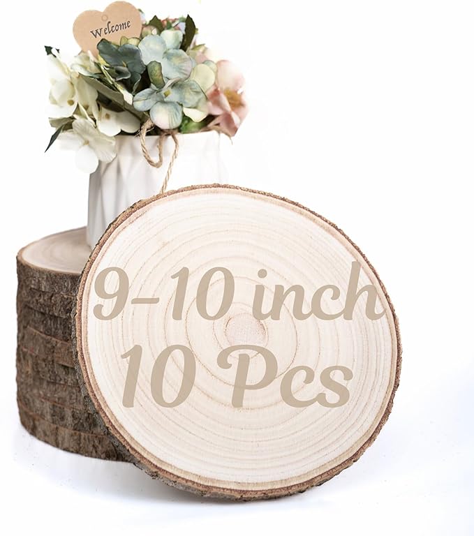 10 Pack Wood Centerpieces for Tables Natural Round Wood Slices for Rustic Wedding Decor and Table Decorations Unfinished Wooden Rounds (9–10 inch)