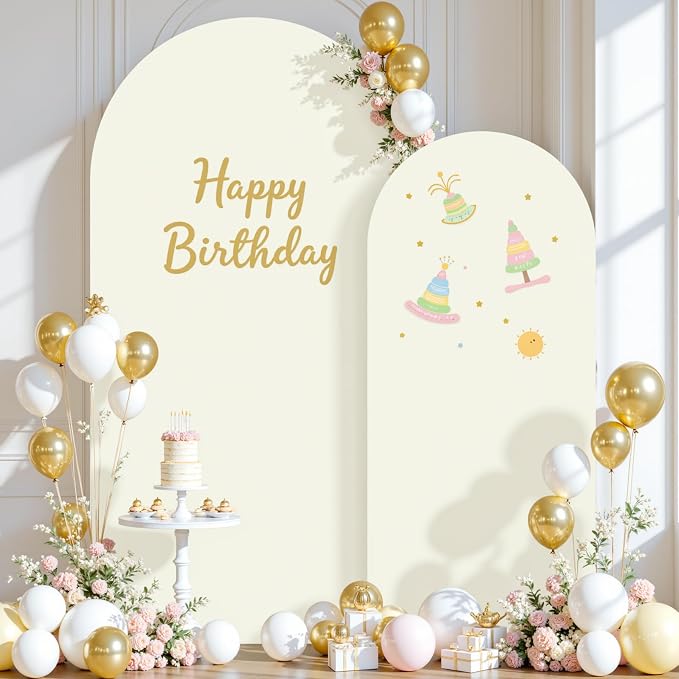 Ivory Photo Arch Backdrop Cover Set of 2-7.2 and 6ft Ivory Arch Covers Stretchy Backdrop Spandex Wedding Balloon Arch Stand Covers for Birthday Party Baby Shower Bridal Shower Arches Background