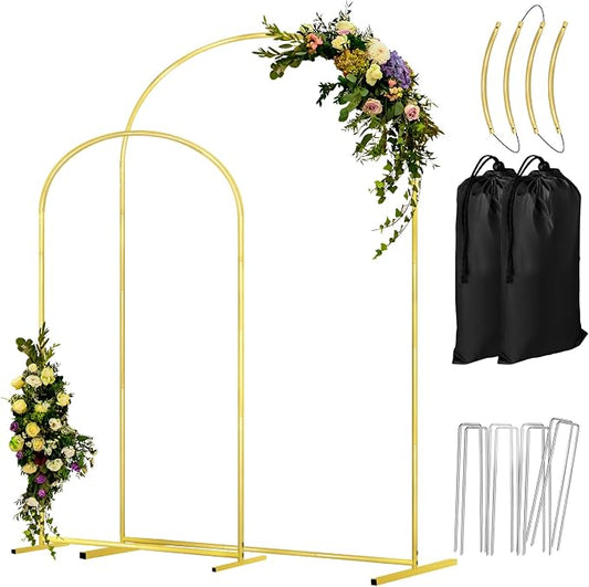 COLRASN Arch Backdrop Stand Set of 2 Metal Wedding Arches 7.2FT & 6FT Balloon Frame for Birthday Party Graduations, Holiday Ceremony - Ideal for Flowers and Garden Decor, Gold