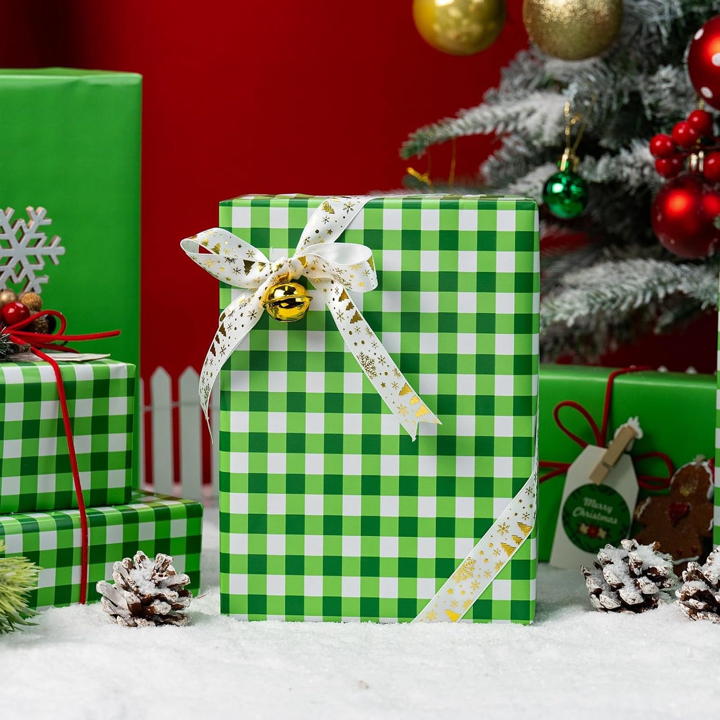 Burymento Green Checkerboard Wrapping Paper, Gift Wrap for Birthday, Valentines, Mothers day, Graduation, Wedding, Fathers day, Baby Shower, Christmas (17in x 32.8ft)